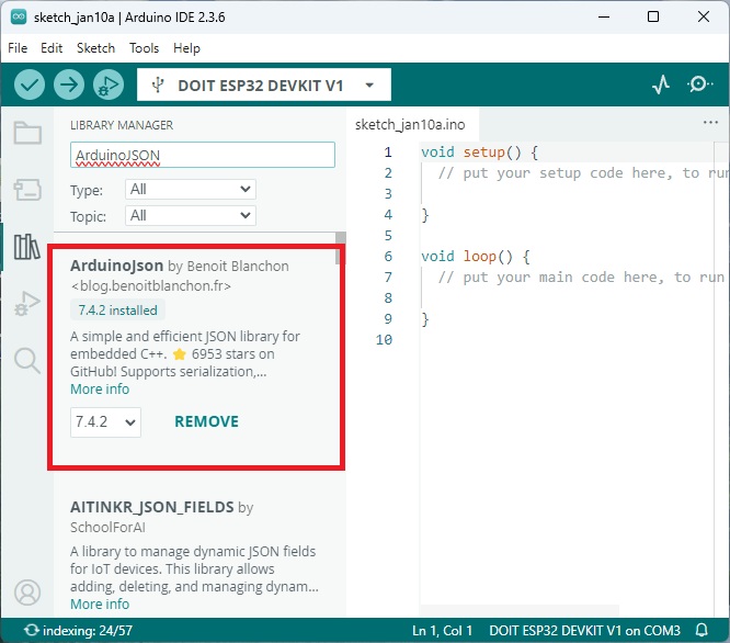 Install ArduinoJSON library Arduino IDE