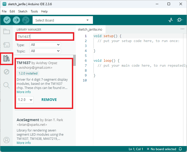 Install TM1637 Library in Arduino IDE