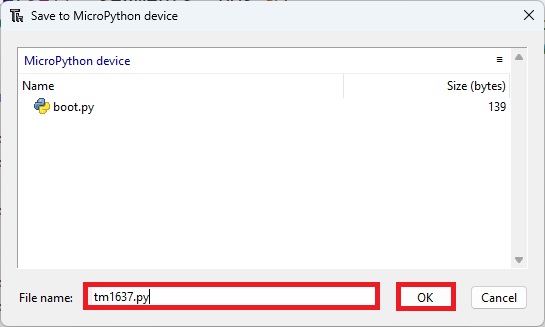 Upload TM1637.py file to Micropython device - Thonny IDE