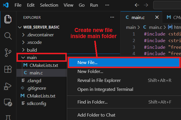 Create new file main folder Kconfig projbuild