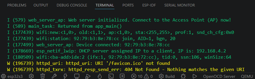 ESP-IDF Access Point AP Mode Serial Monitor Client Connected