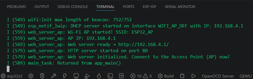 ESP-IDF Access Point AP Mode Serial Monitor Information