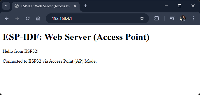 ESP-IDF ESP32 Accessing Web Server Access Point AP Mode Demonstration