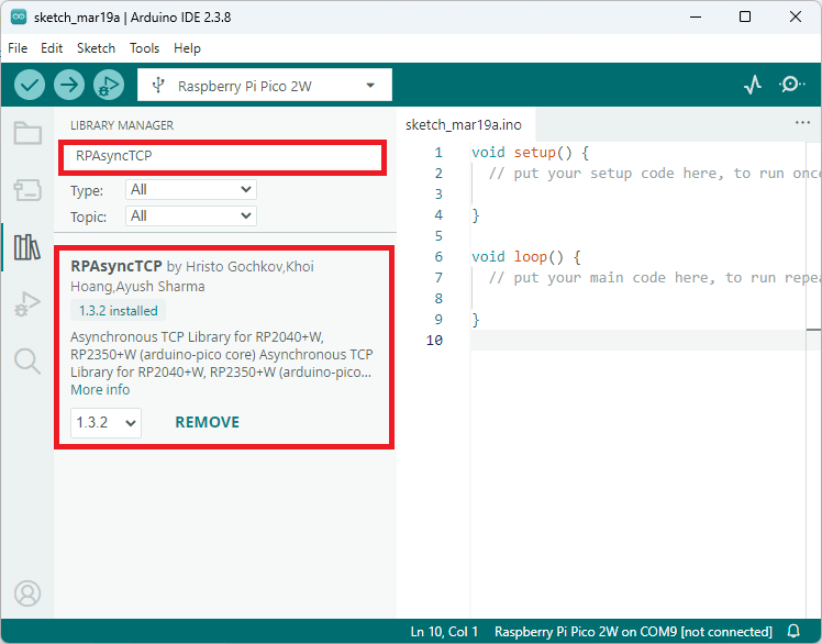 Install RPAsyncTCP Library Arduino IDE