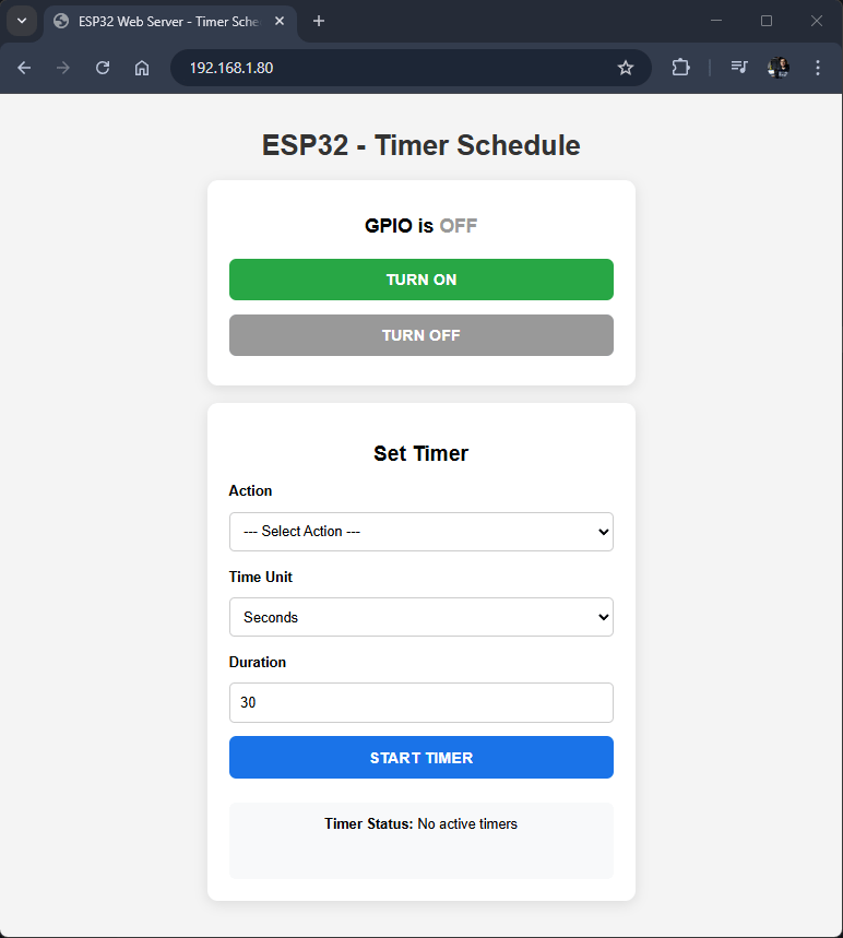 ESP32 Web Server Set Timer Schedule Web Page