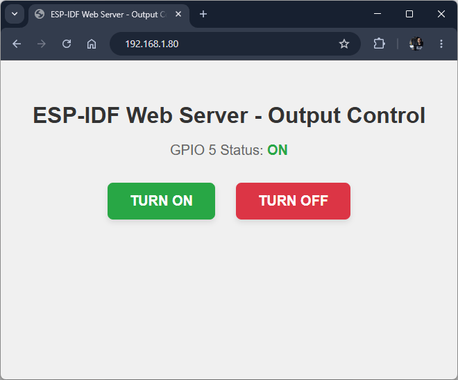 ESP-IDF ESP32 Web Server Output Control Turn On Off Demonstration