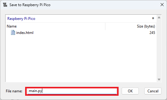 Raspberry Pi Pico save main.py file