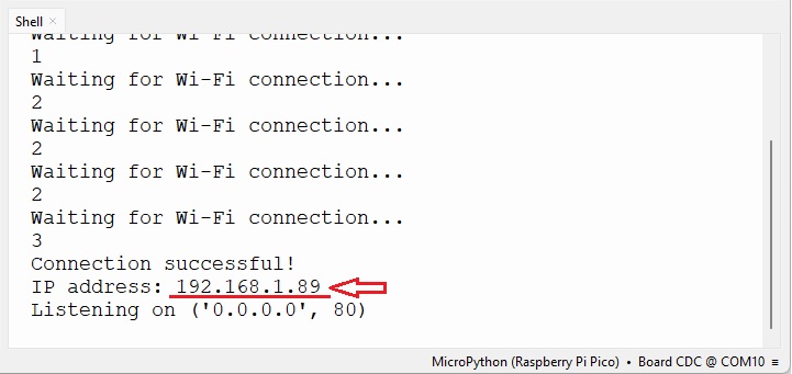 RPi Pico IP address MicroPython Shell Thonny IDE