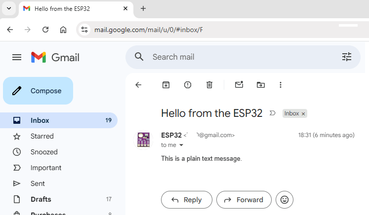ESP32 SMTP Server Send Email with Body Text only format