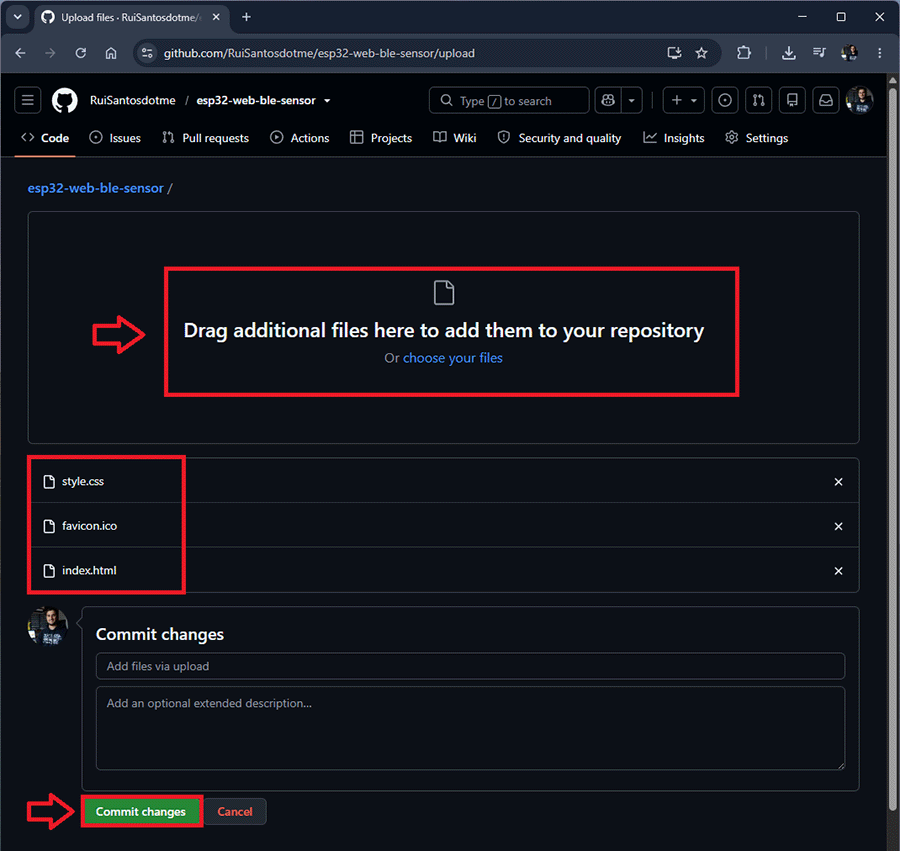 GitHub files uploaded commit changes