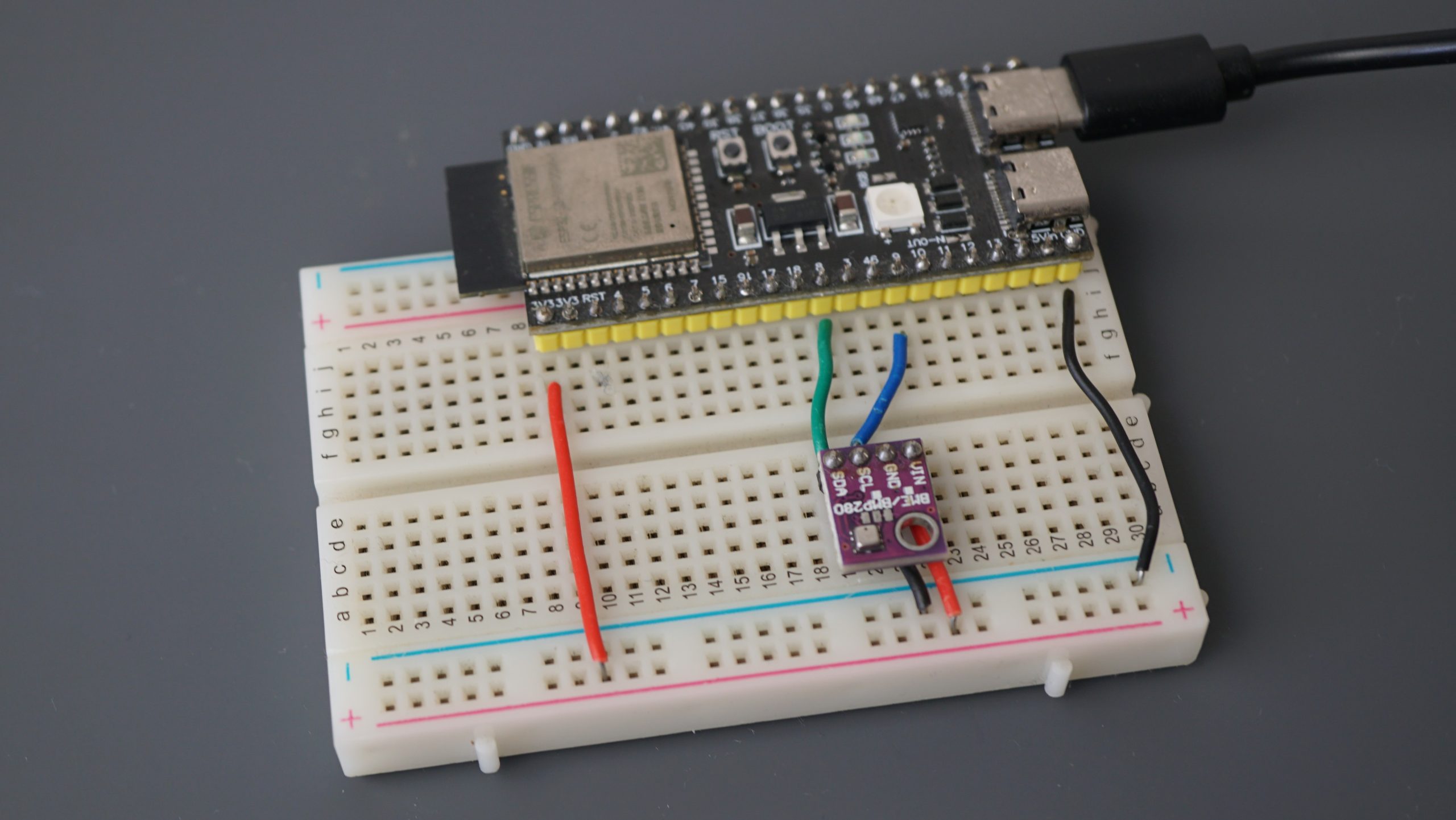 ESP-IDF ESP32 BME280 I2C Sensor Wiring Circuit Demonstration