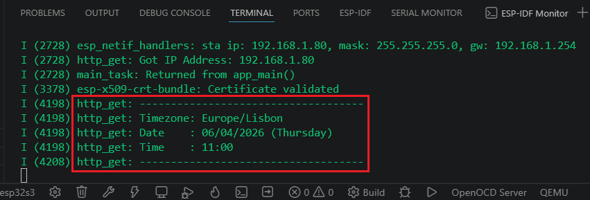ESP-IDF ESP32 HTTP GET Request TimeAPI Date Time Demonstration