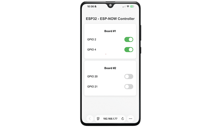 ESP32 ESP-NOW web server - control multiple boards
