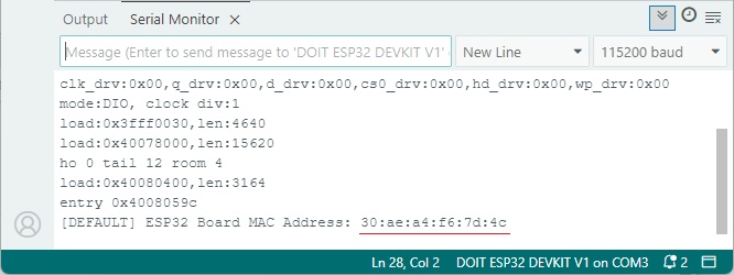 ESP32 Get MAC address Serial Monitor