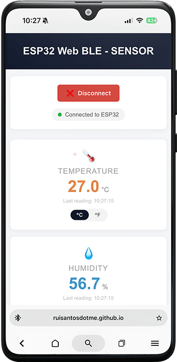 ESP32 Web BLE App - Display Sensor Data on Charts temperature humidity