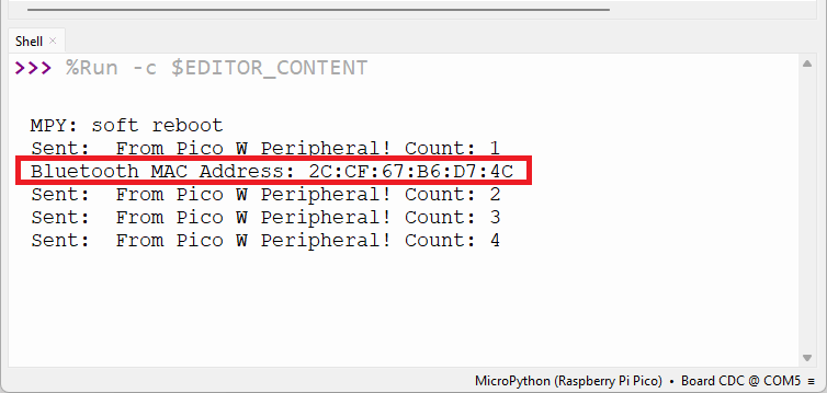 Bluetooth MAC Address Raspberry Pi Pico - thonny IDE