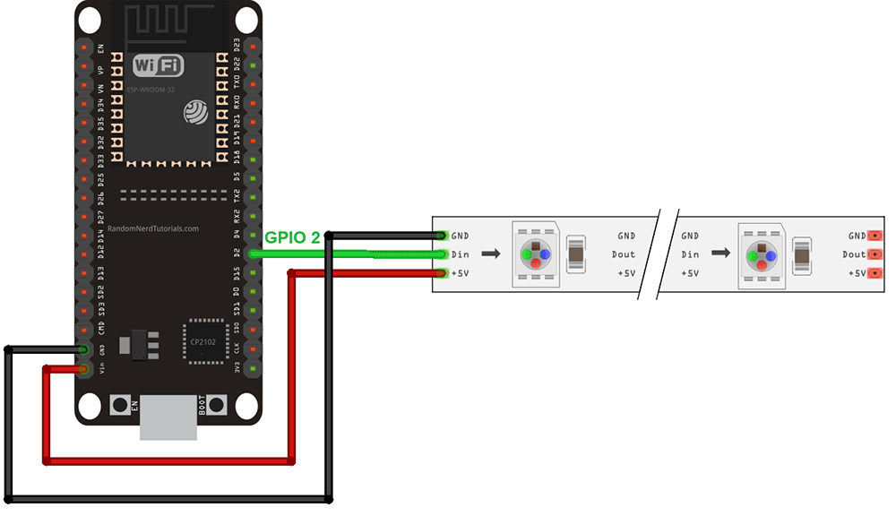 ESP32 WS2812B Neopixels Schematic Wiring Diagram
