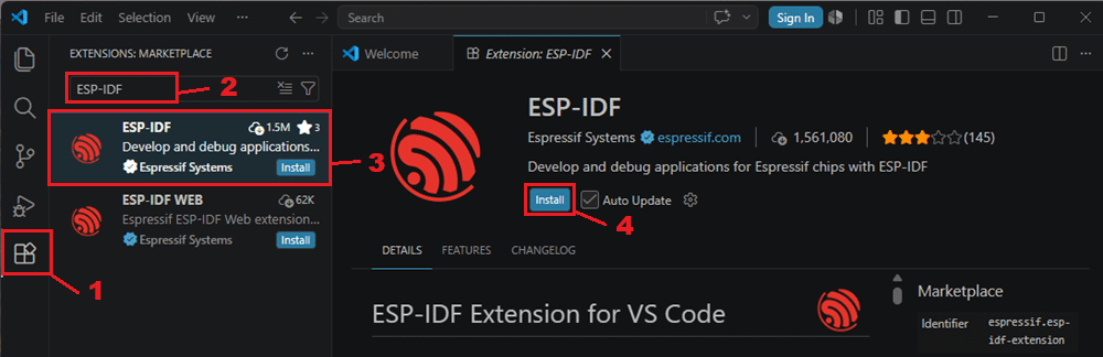 Instalación de la extensión ESP IDF de Espressif en VS Code