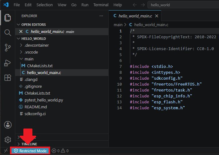 VS Code ESP-IDF Enable Restricted Mode