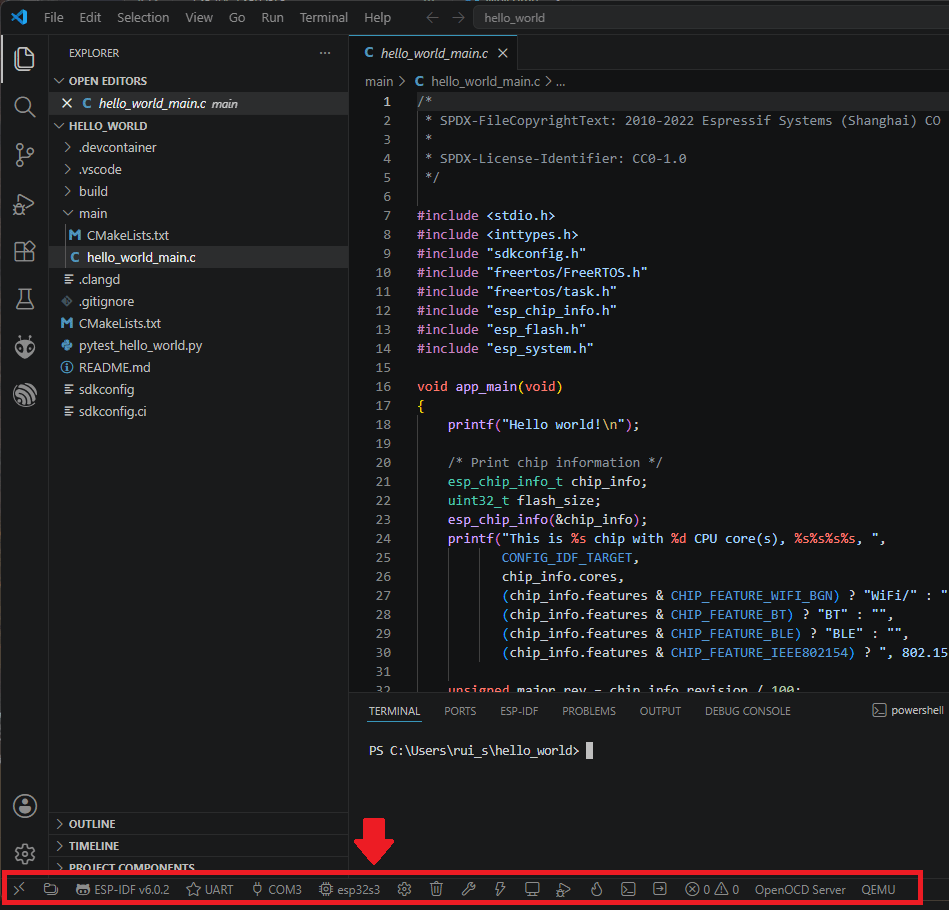 VS Code ESP-IDF Project Toolbar