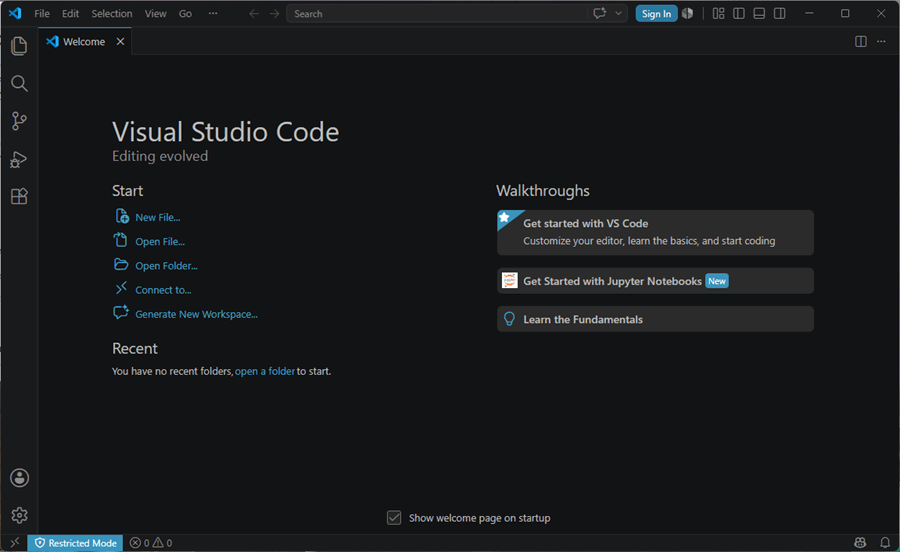 VS Visual Studio Code Editor installed