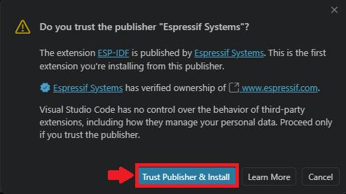 VS Visual Studio Code Trust Espressif Systems ESP-IDF Extension