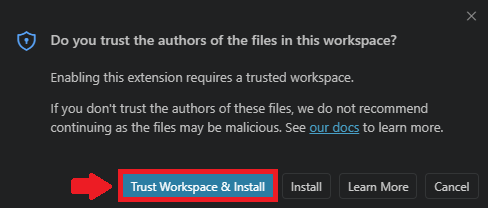 VS Visual Studio Code Trust Workspace Install