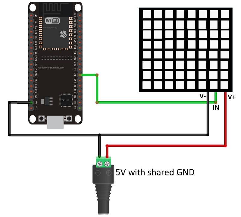 ESP32 64 8x8 RGB LED Matrix Panel WS2812B Wiring Circuit Diagram