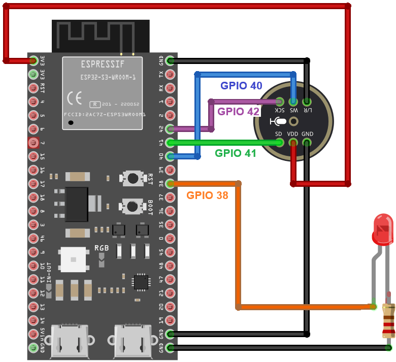 ESP32 with INMP441 Control GPIO with claps - wiring diagram