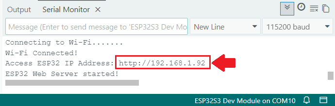 ESP32 Matrix Shape Editor Web Server Arduino IDE Serial Monitor IP Address