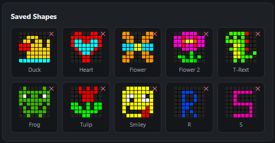 ESP32 Matrix Shape Editor Web Server View Gallery Saved Shapes