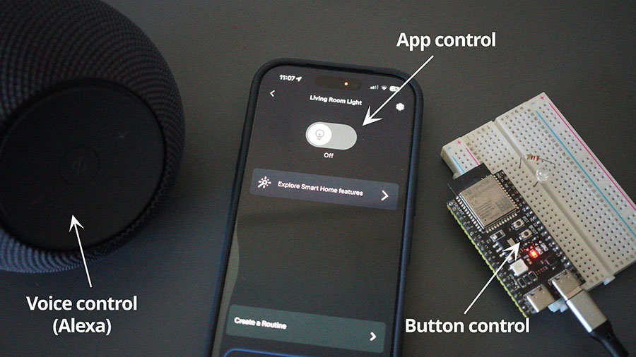 ESP32 Matter Device On Off Light Voice Control app on-board button demonstration