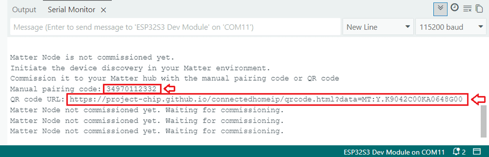 ESP32 Matter Device Scan QR Code or Copy Manual Pairing Code Arduino IDE Serial Monitor
