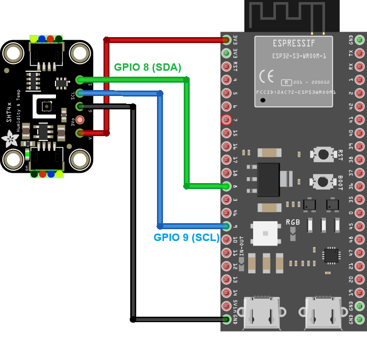 ESP32-S3 Devkit SHT41 Sensor Circuit Wiring Diagram SHT40 SHT45