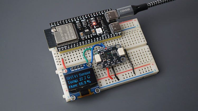 ESP32 with SHT41 Temperature Humidity Sensor OLED Arduino IDE Circuit