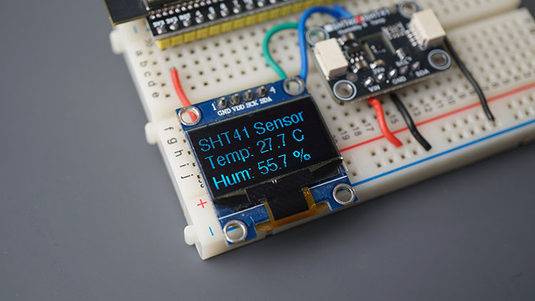 ESP32 with SHT41 Temperature Humidity Sensor OLED Arduino IDE Demonstration
