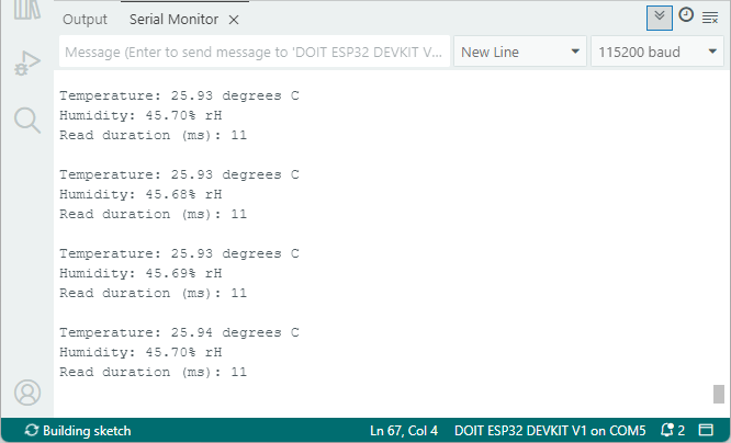 ESP32 Get Temperature and Humidity from SHT41 Sensor - display on Serial Monitor