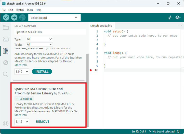Install heart rate sensor library sparkfun Arduino IDE