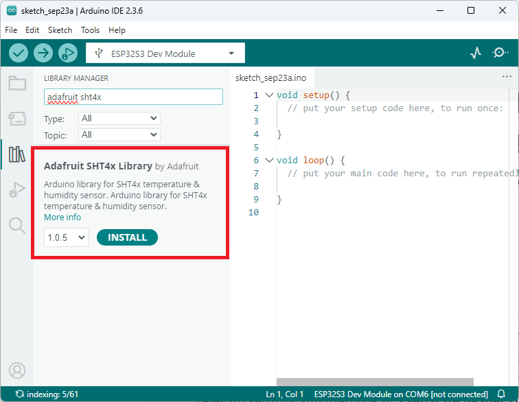 install sht4x adafruit library arduino IDE