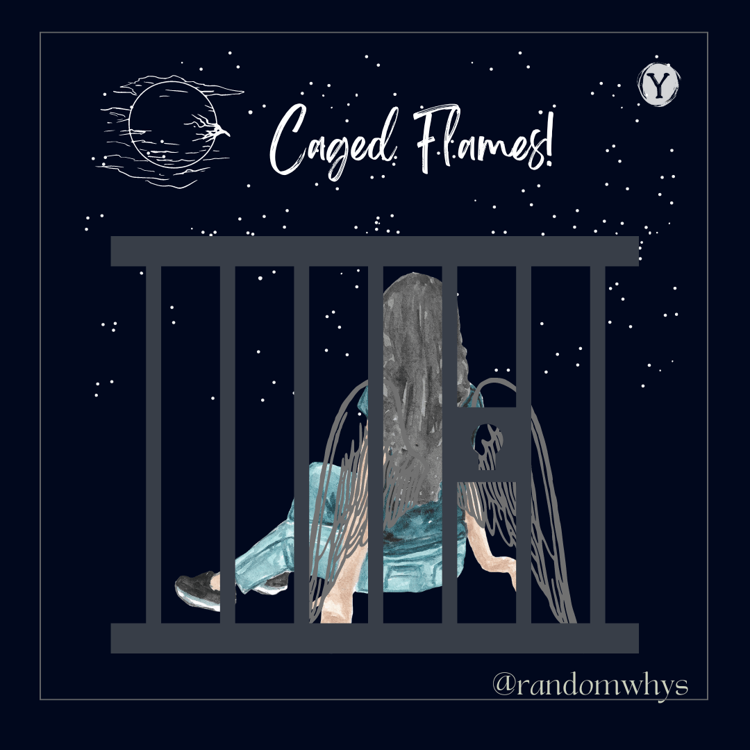 An illustration depicting a caged figure with wings, reaching out through the bars, and a crystal formation inside the cage.