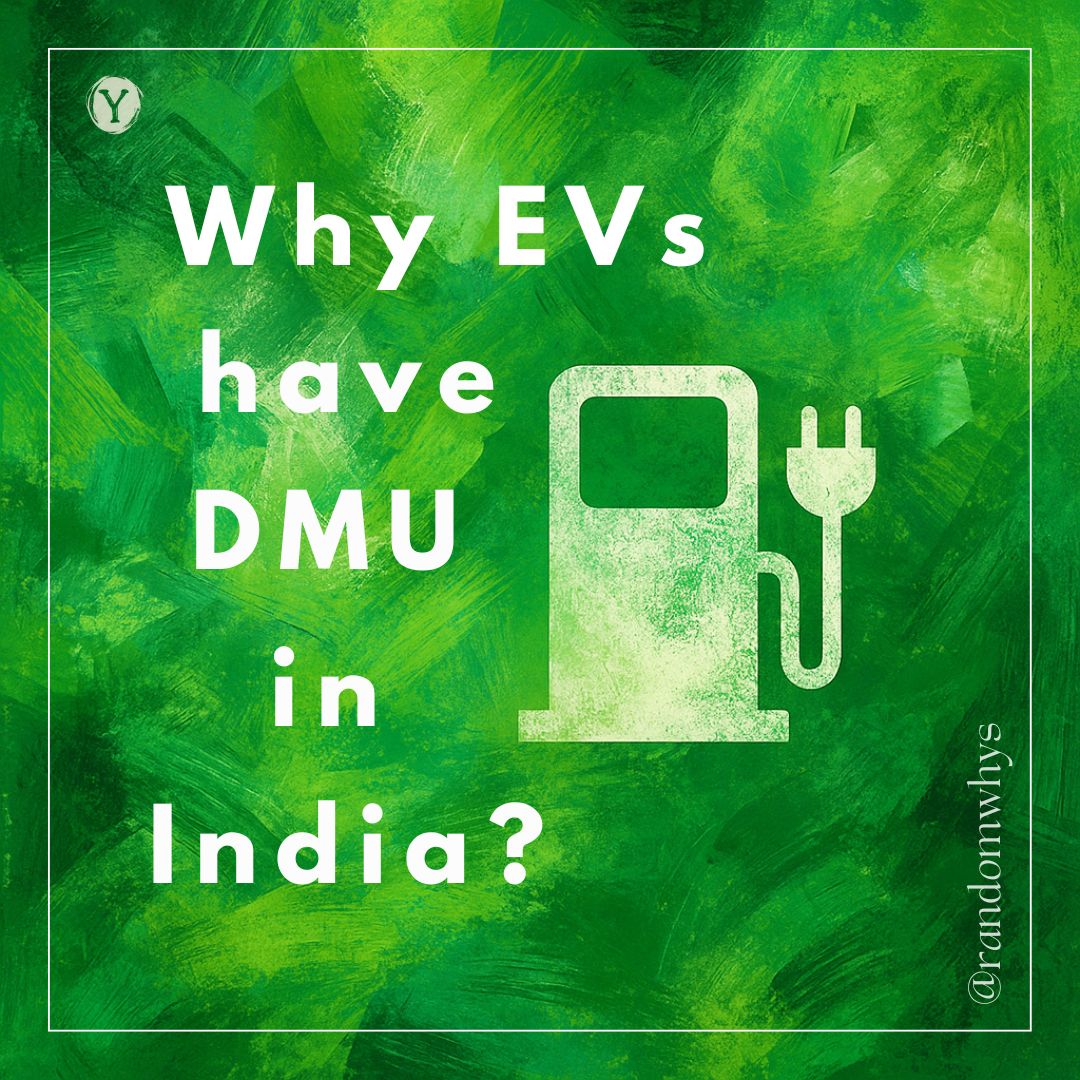 Graphic with green textured background showing an electric charging station icon and the text “Why EVs have DMU in India?”