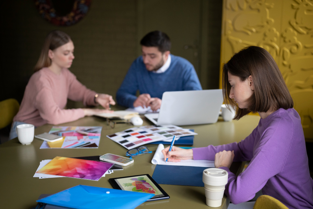 Artists discussing design concept