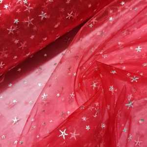 Organza Gasa Cristal Estrellas Rojo