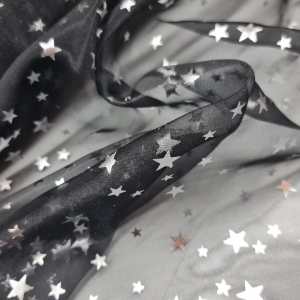 Organza Gasa Cristal Estrellas Negro
