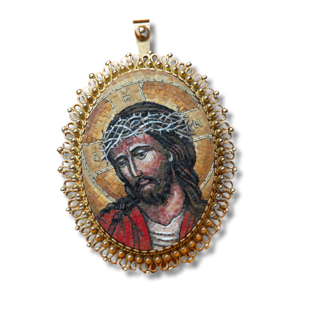 Divine Christ: Handcrafted Russian Mosaic Pendant