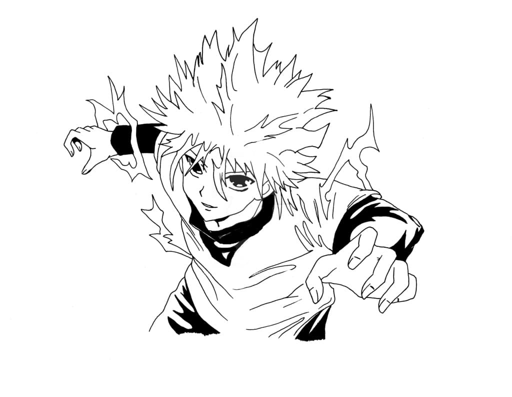 pic Killua Black And White Outline hunter x hunter coloring pages 100