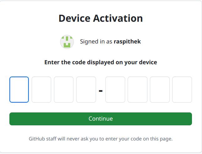 Eingabe des Tokens bei Github