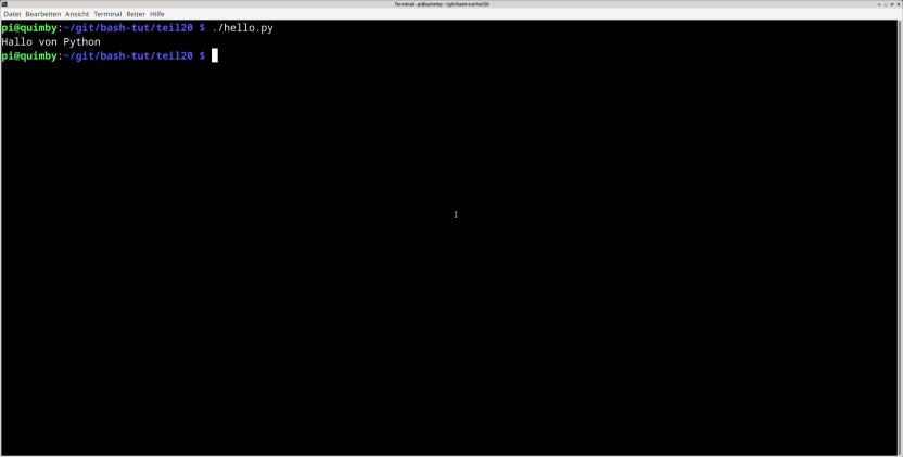 Mit der Shebang Zeile wird hello.py problemlos ausgeführt.