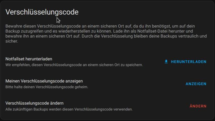 Bereich Verschlüsselungscode