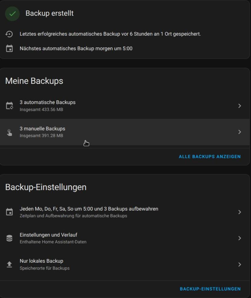 Der Backup Hauptdialog
